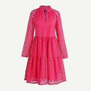 NWT J. Crew relaxed tiered Pink Embroidered Eyelet Dress SZ: SM